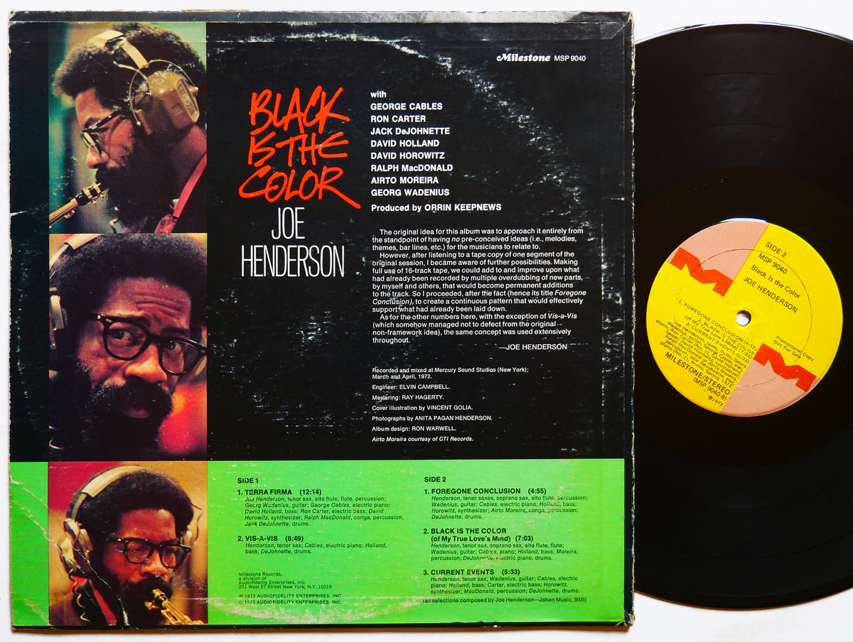 JOE HENDERSON Black Is The Color LP MILESTONE MSP 9040 US 1972 Jack DeJohnette