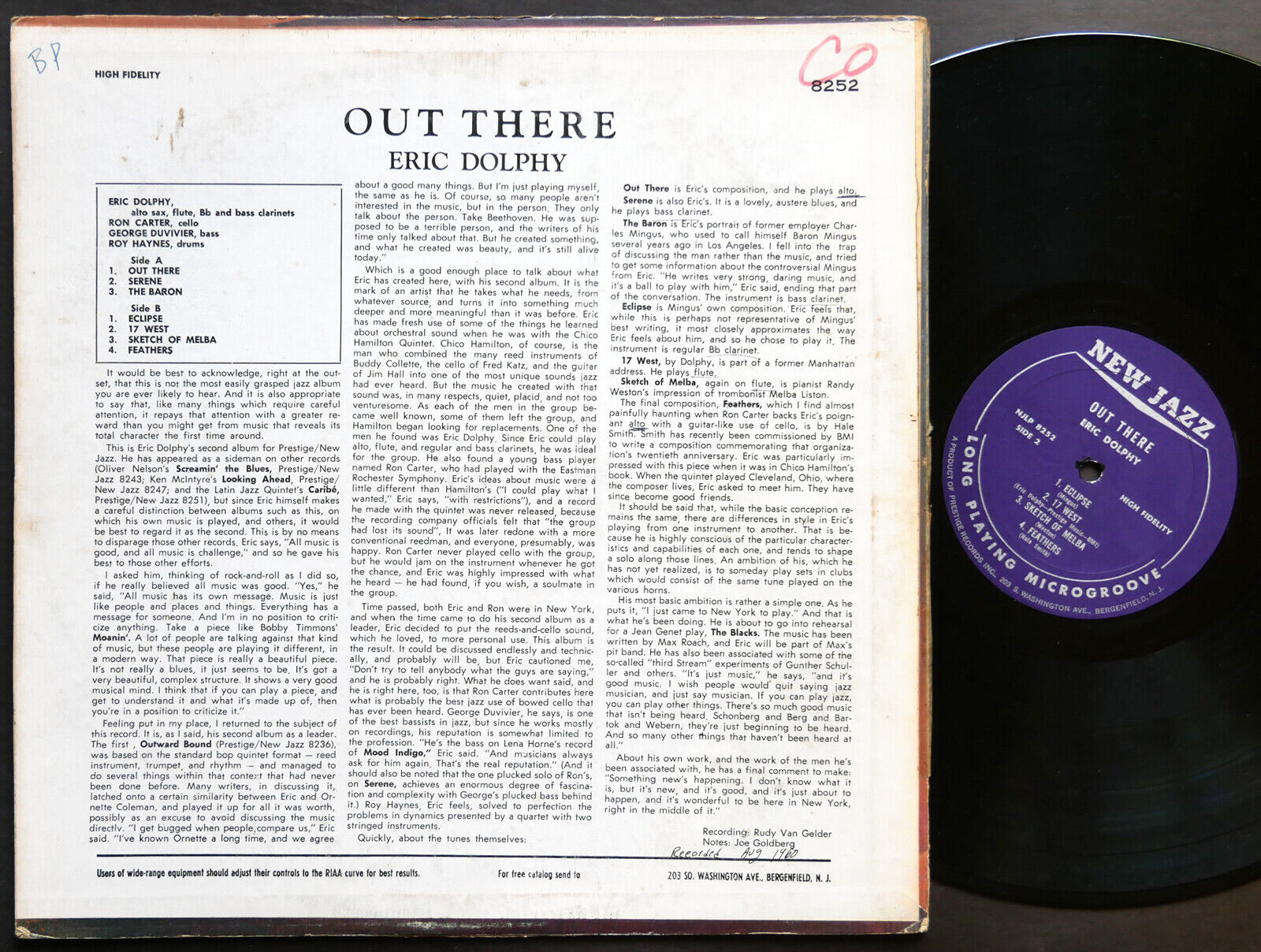 ERIC DOLPHY Out There LP NEW JAZZ NJLP 8252 US 1963 RVG MONO Roy Haynes