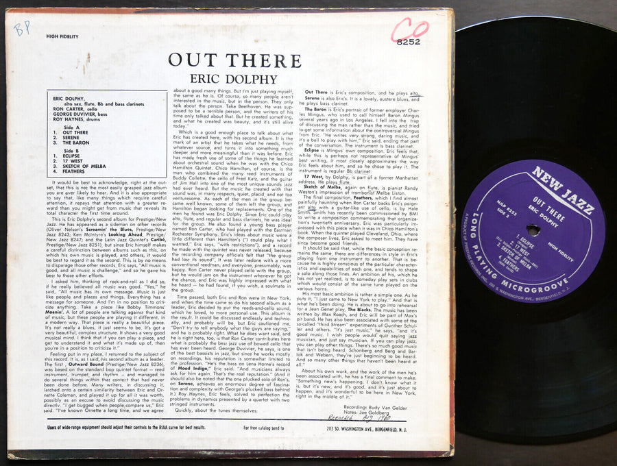 ERIC DOLPHY Out There LP NEW JAZZ NJLP 8252 US 1963 RVG MONO Roy Haynes