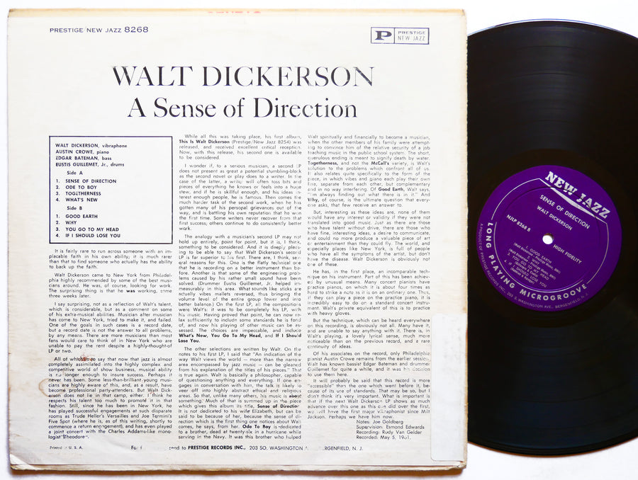 WALT DICKERSON A Sense Of Direction LP NEW JAZZ NJ 8268 US 1961 RVG DG MONO