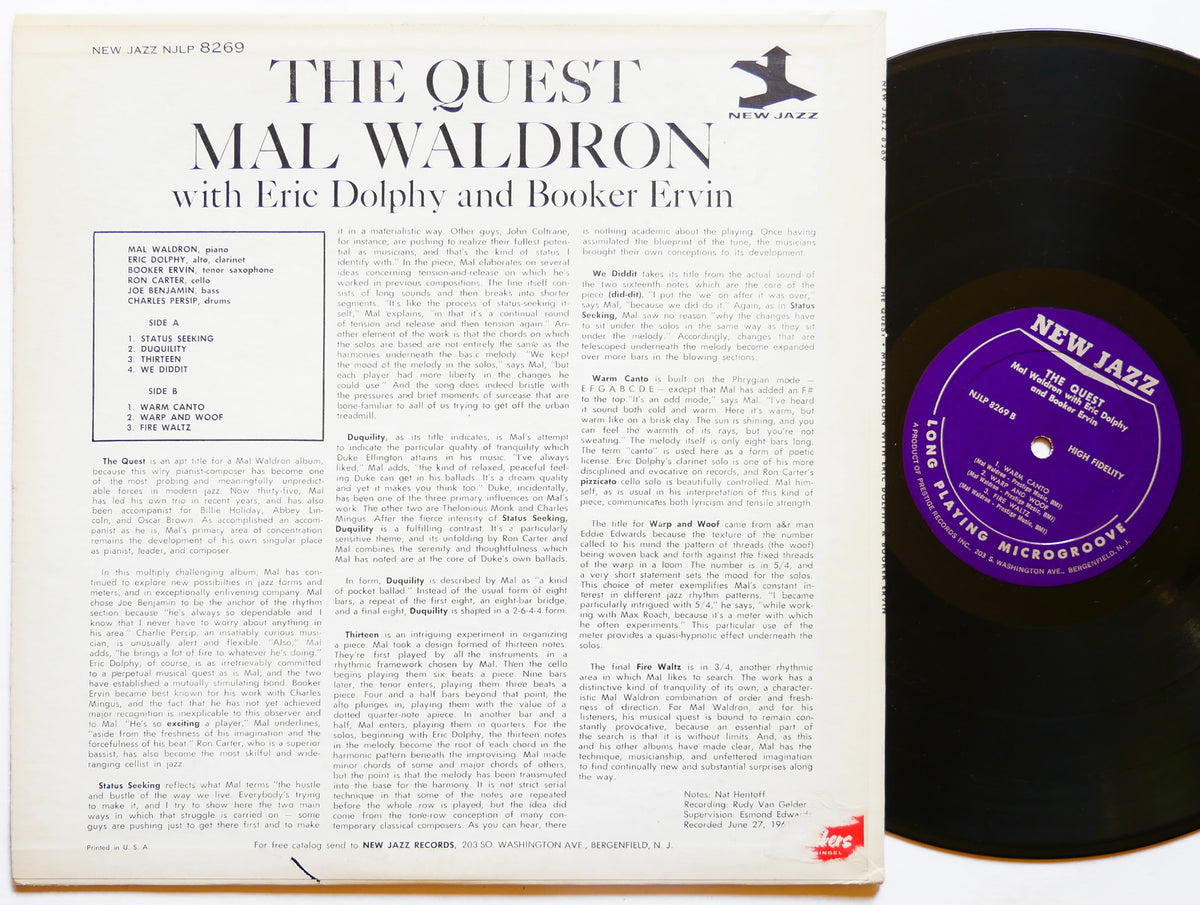 MAL WALDRON ERIC DOLPHY The Quest LP NEW JAZZ NJLP 8269 US 1963 RVG DG MONO VG+