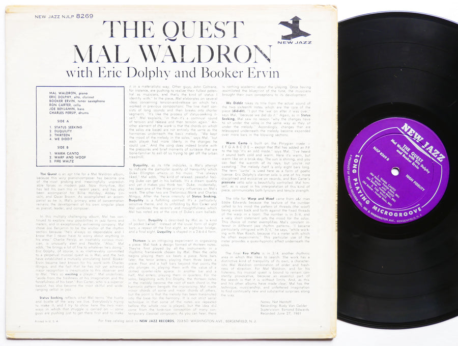 Signed by MAL WALDRON ERIC DOLPHY The Quest LP NEW JAZZ NJLP 8269 US '62 DG MONO
