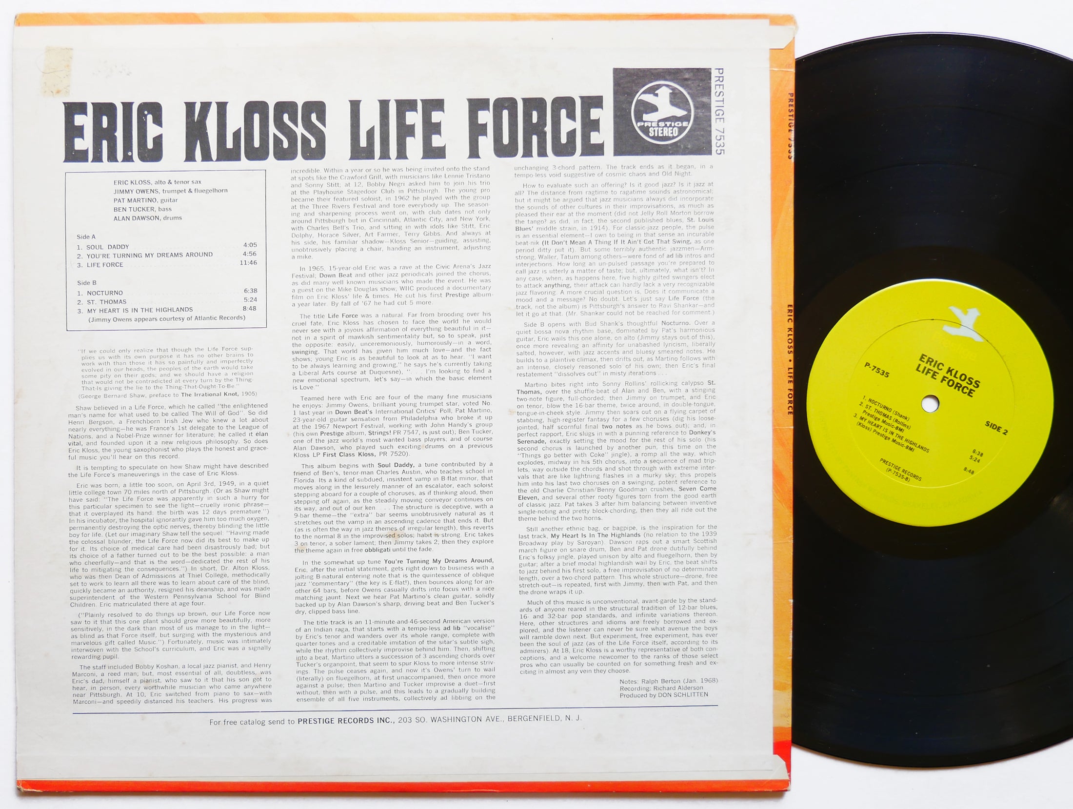 ERIC KLOSS Life Force LP PRESTIGE P 7535 US 1972 Pat Martino Jimmy Owens