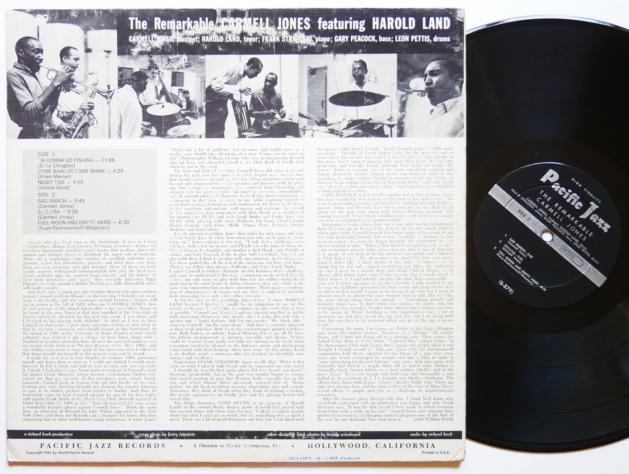 CARMELL JONES HAROLD LAND The Remarkable LP PACIFIC JAZZ PJ-29 US 1961 DG MONO