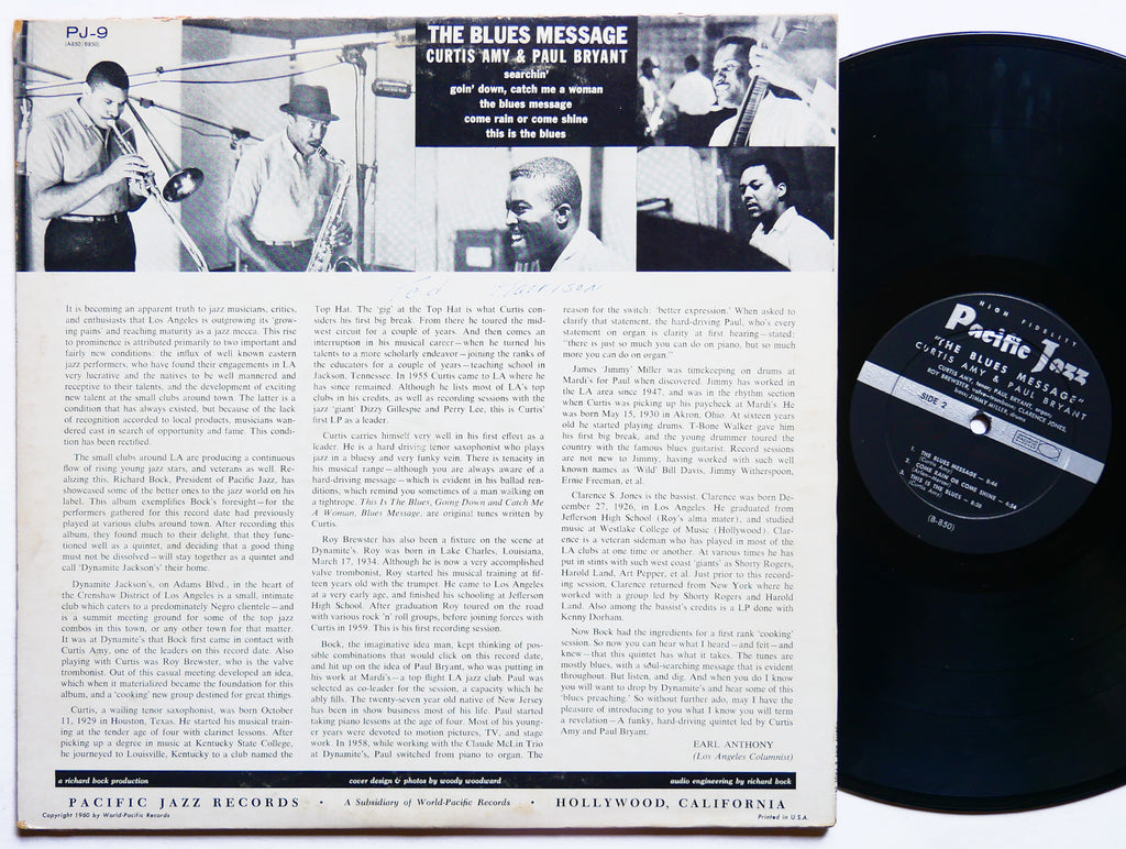 CURTIS AMY & PAUL BRYANT The Blues Message LP PACIFIC JAZZ PJ-9 US 1960 DG MONO