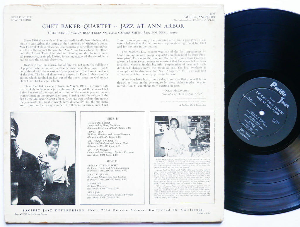 CHET BAKER Quartet Jazz At Ann Arbor LP PACIFIC JAZZ PJ 1203 US 1955 DG MONO