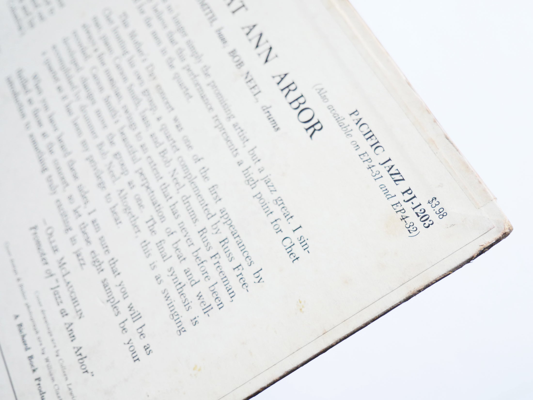 CHET BAKER Quartet Jazz At Ann Arbor LP PACIFIC JAZZ PJ 1203 US 1955 DG MONO