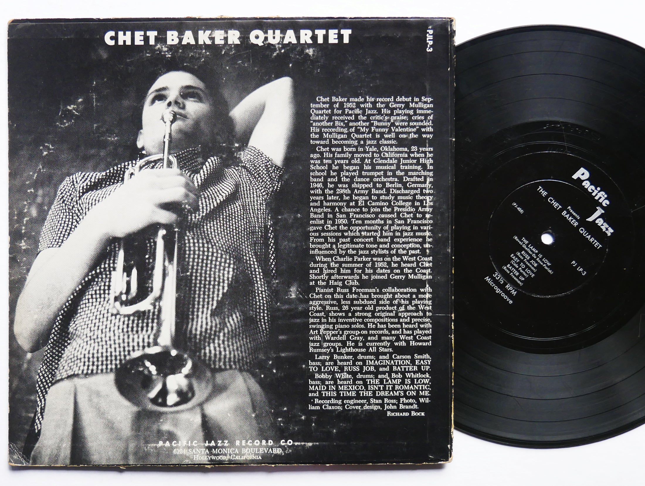 CHET BAKER Quartet 10" LP PACIFIC JAZZ PJ LP-3 US 1953 DG MONO Russ Freeman