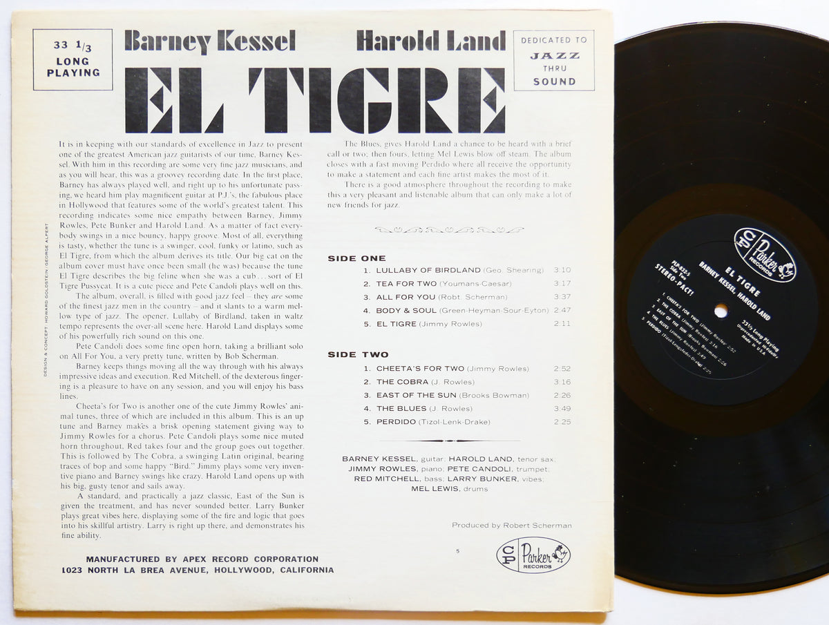 BARNEY KESSEL HAROLD LAND El Tigre LP CHARLIE PARKER PLP 832 US 1962 MONO