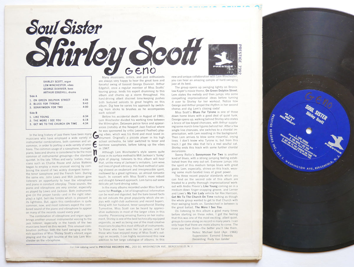 SHIRLEY SCOTT Soul Sister LP PRESTIGE PR 7392 US 1967 MONO JAZZ Lem Winchester