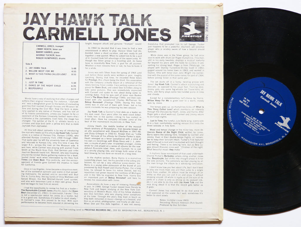 CARMELL JONES Jay Hawk Talk LP PRESTIGE PR 7401 MONO Barry Harris Jimmy Heath