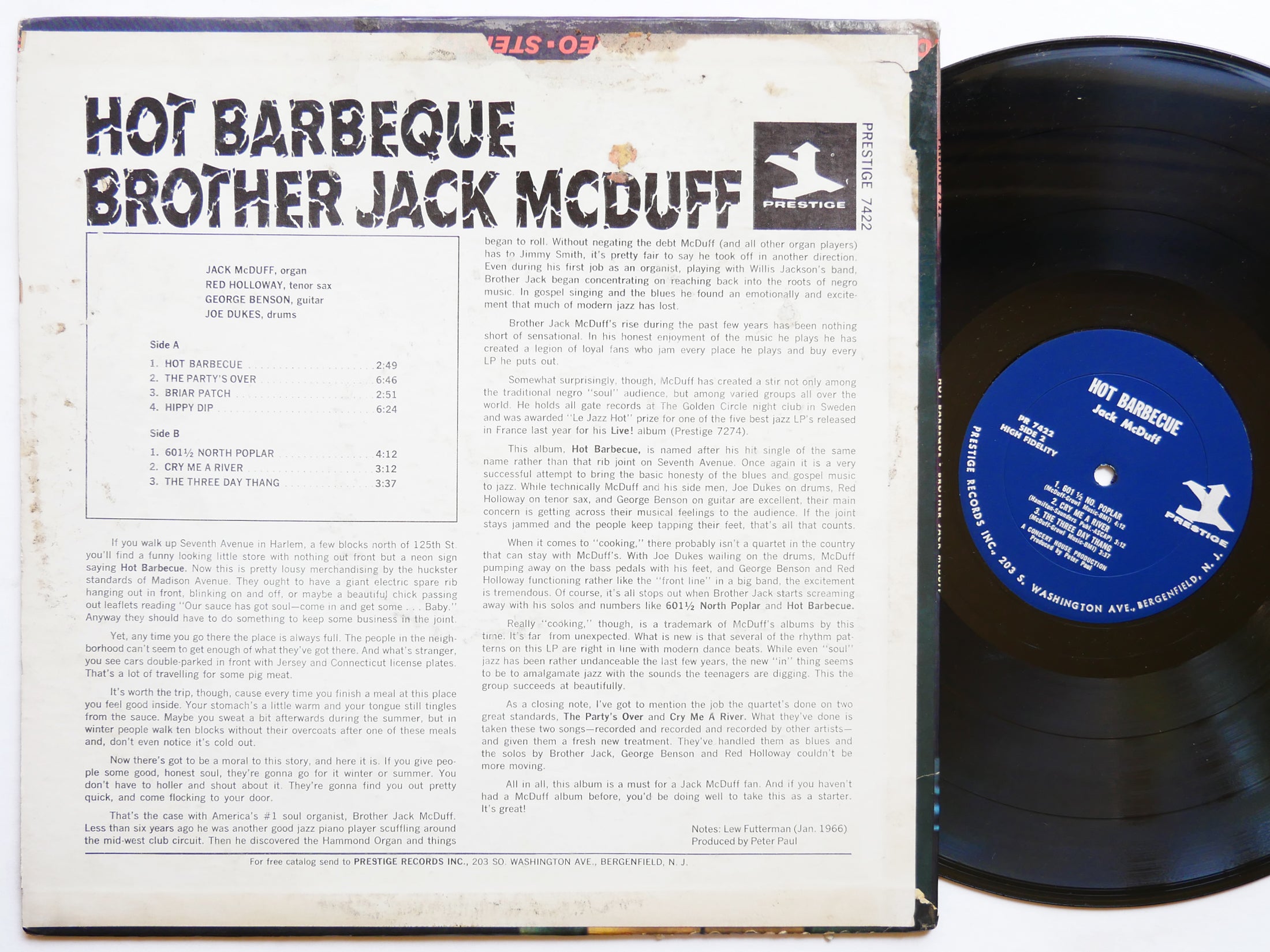 BROTHER JACK MCDUFF Hot Barbeque LP PRESTIGE PR 7422 US 1966 MONO George Benson