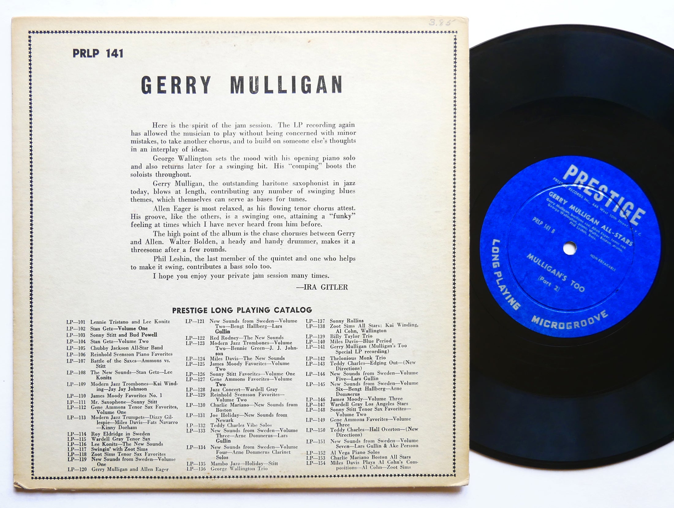 GERRY MULLIGAN Mulligan's Too 10" LP PRESTIGE 141 US 1953 MONO George Wallington