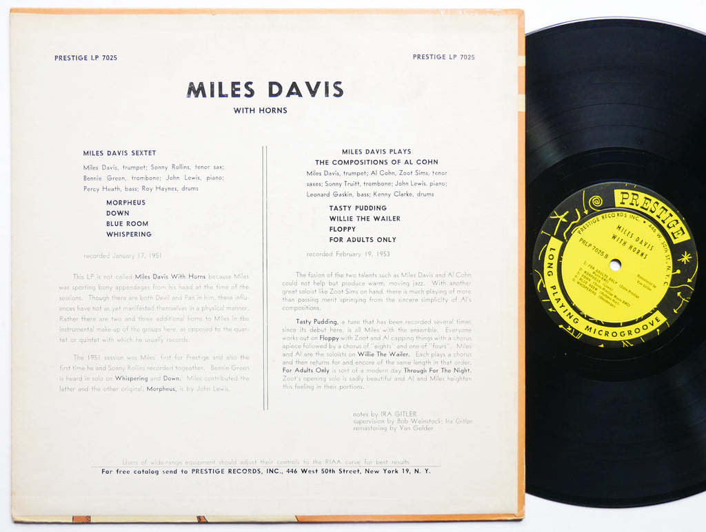 MILES DAVIS And Horns LP PRESTIGE 7025 US 1956 DG MONO W. 50th Sonny Rollins VG+