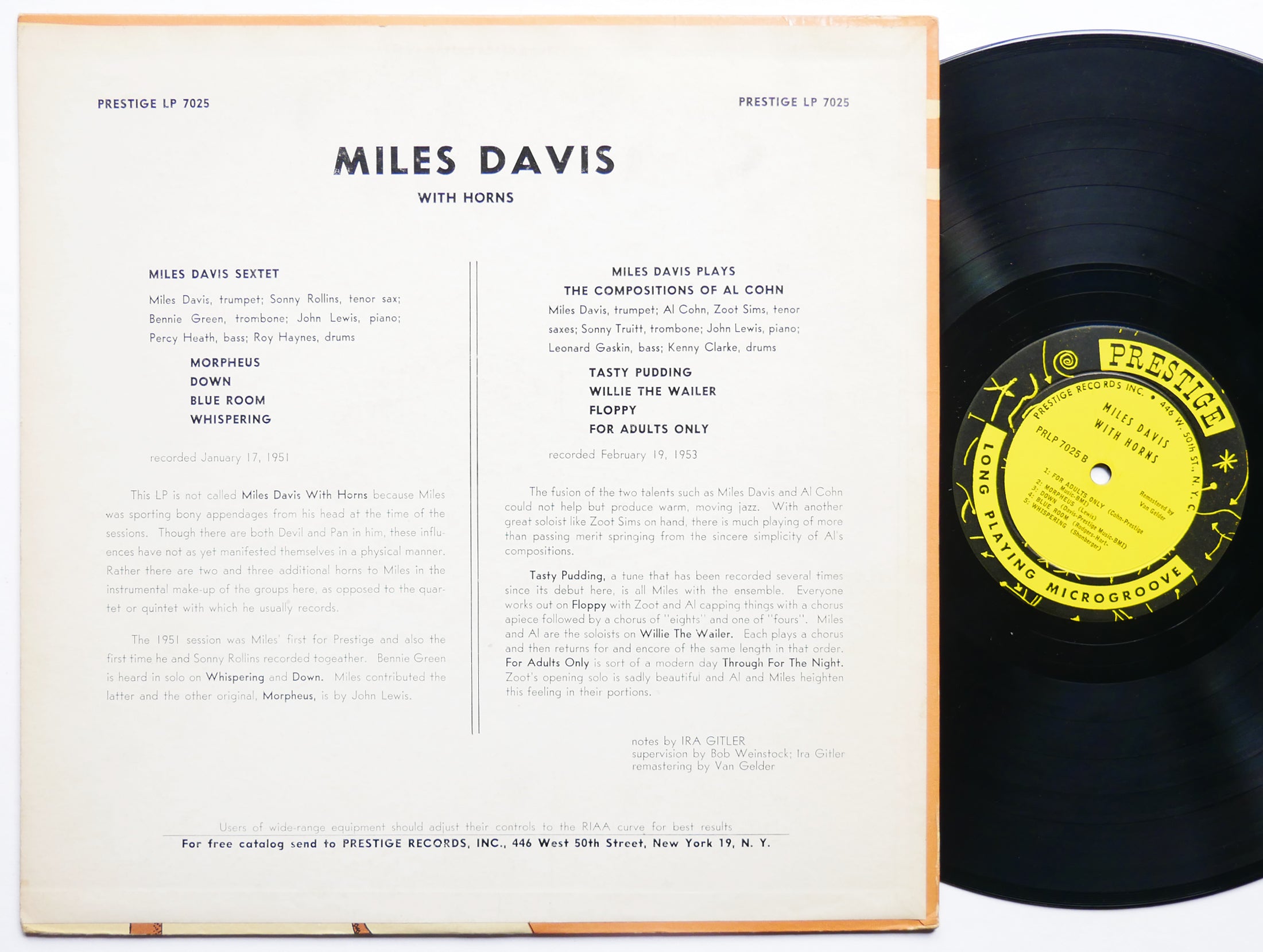 MILES DAVIS And Horns LP PRESTIGE 7025 US 1956 DG MONO W. 50th Sonny Rollins VG+