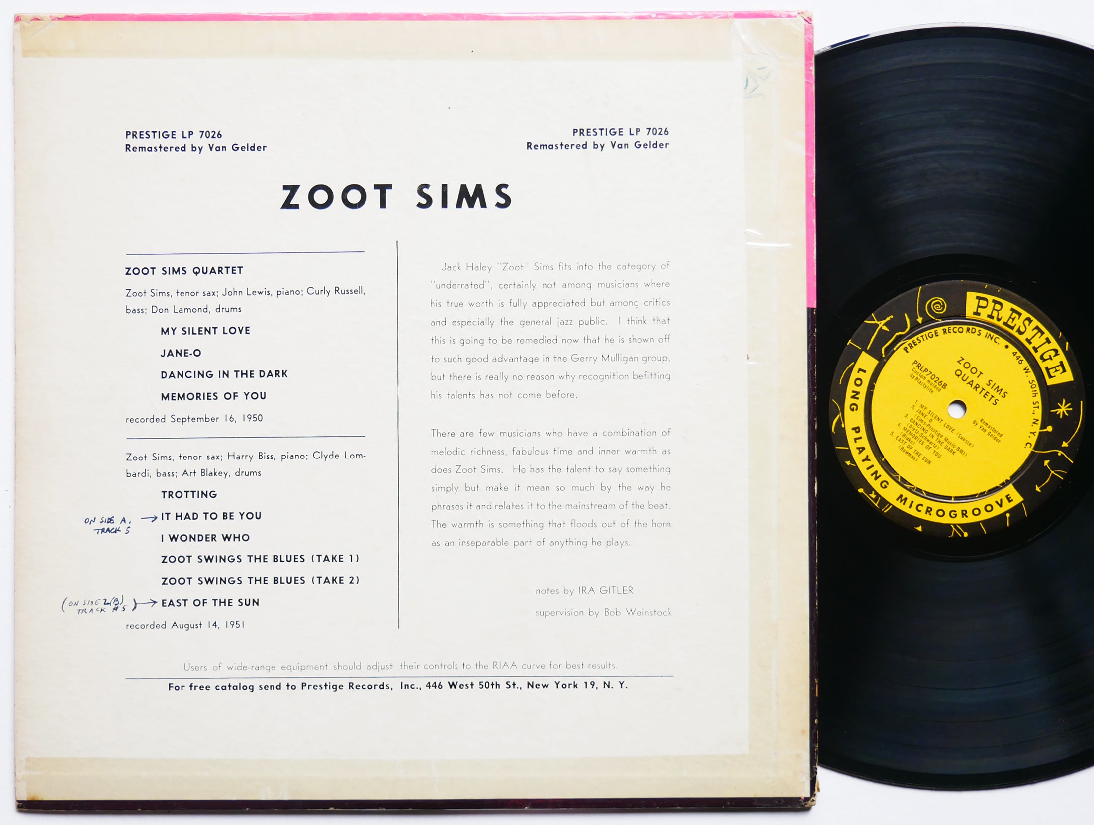 ZOOT SIMS Quartets LP PRESTIGE PRLP 7026 US 1956 W. 50th RVG DG MONO Art Blakey