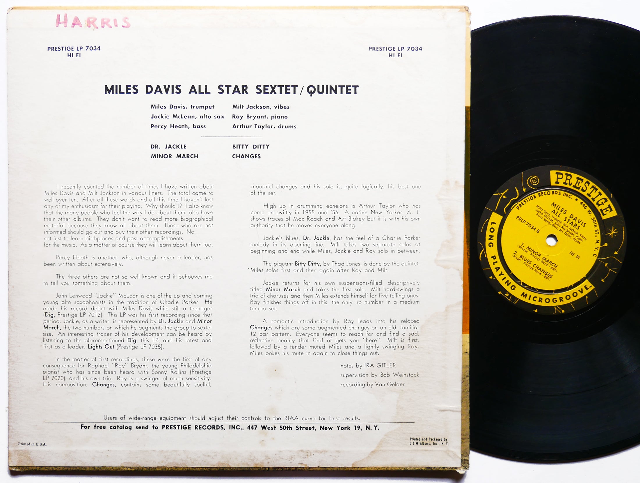 MILES DAVIS MILT JACKSON Quintet / Sextet LP PRESTIGE 7034 US 1956 Jackie McLean