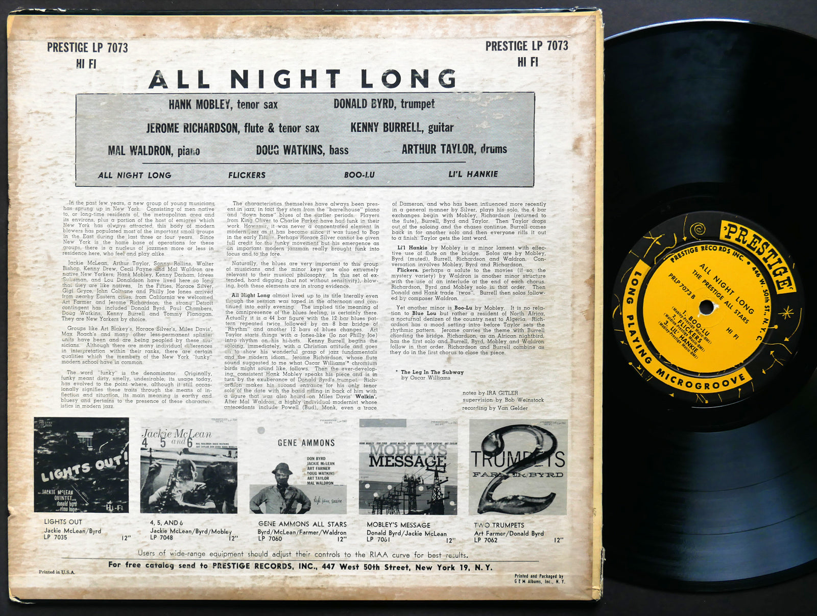 HANK MOBLEY DONALD BYRD PRESTIGE ALL STARS All Night Long 7073 US 1958 RVG MONO