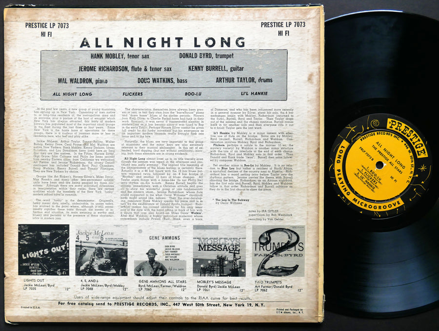HANK MOBLEY DONALD BYRD PRESTIGE ALL STARS All Night Long 7073 US 1958 RVG MONO