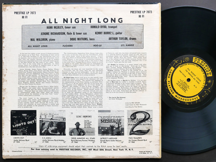 HANK MOBLEY DONALD BYRD PRESTIGE ALL STARS All Night Long 7073 US 1958 RVG MONO