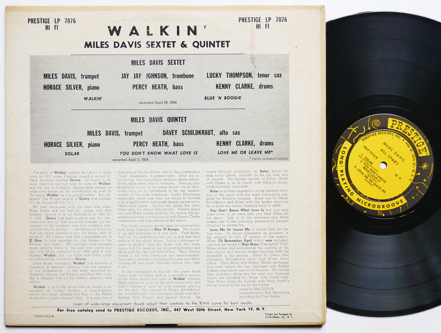 MILES DAVIS ALL STARS Walkin' LP PRESTIGE PRLP 7076 US 1957 W.50th RVG MONO VG+