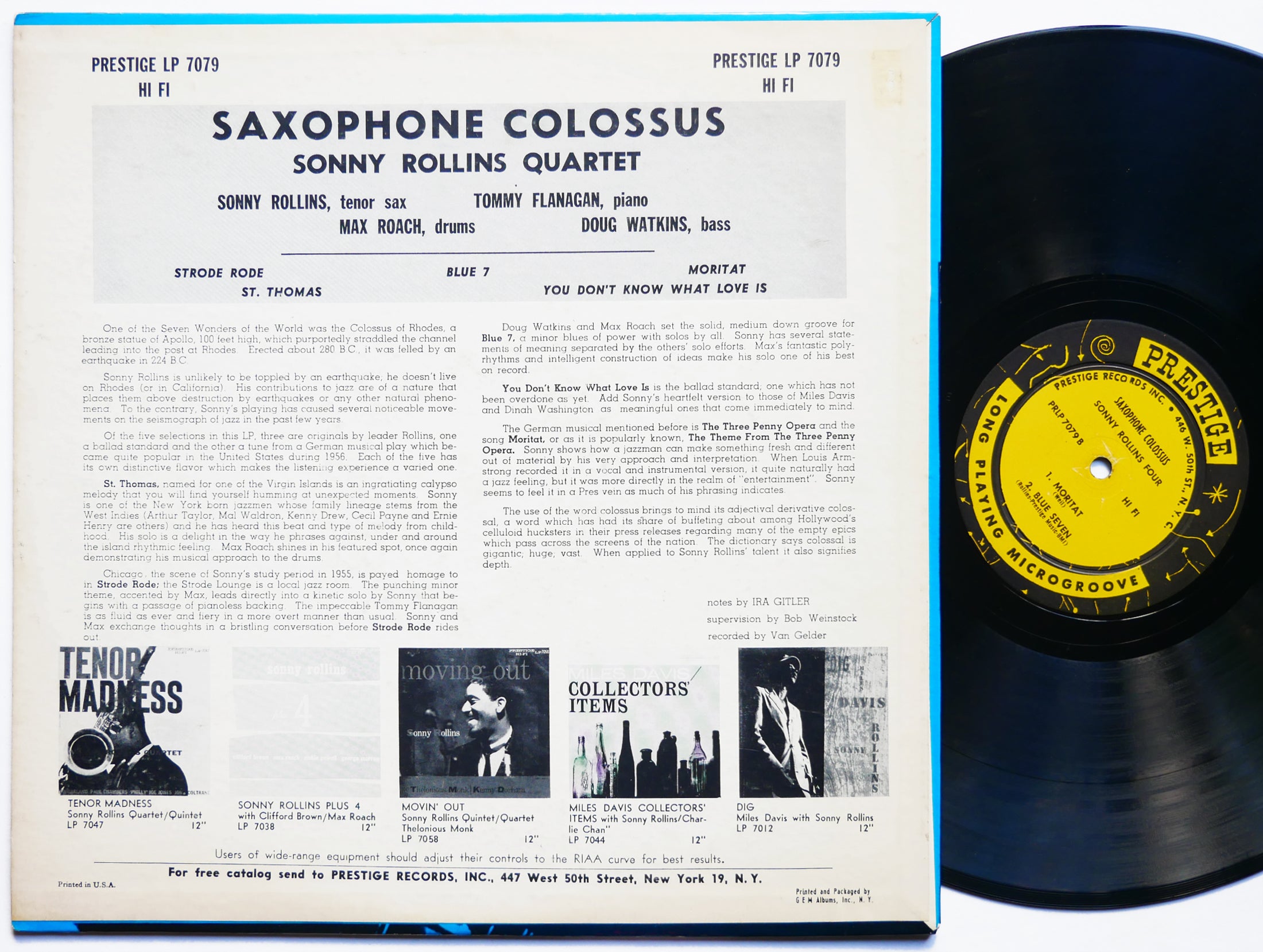 SONNY ROLLINS Saxophone Colossus LP PRESTIGE PRLP 7079 US 1957 MONO W.50th VG+