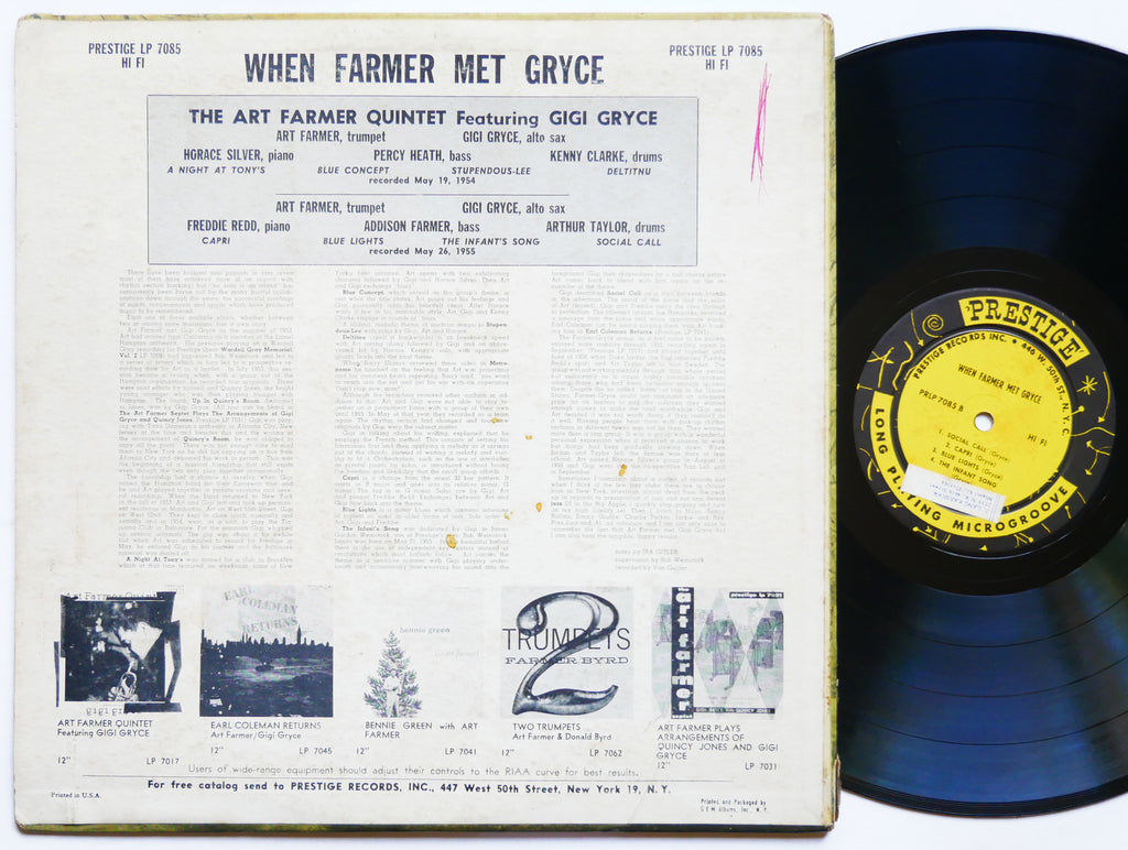 ART FARMER GIGI GRYCE When Farmer Met Gryce LP PRESTIGE PRLP 7085 US 1957 MONO