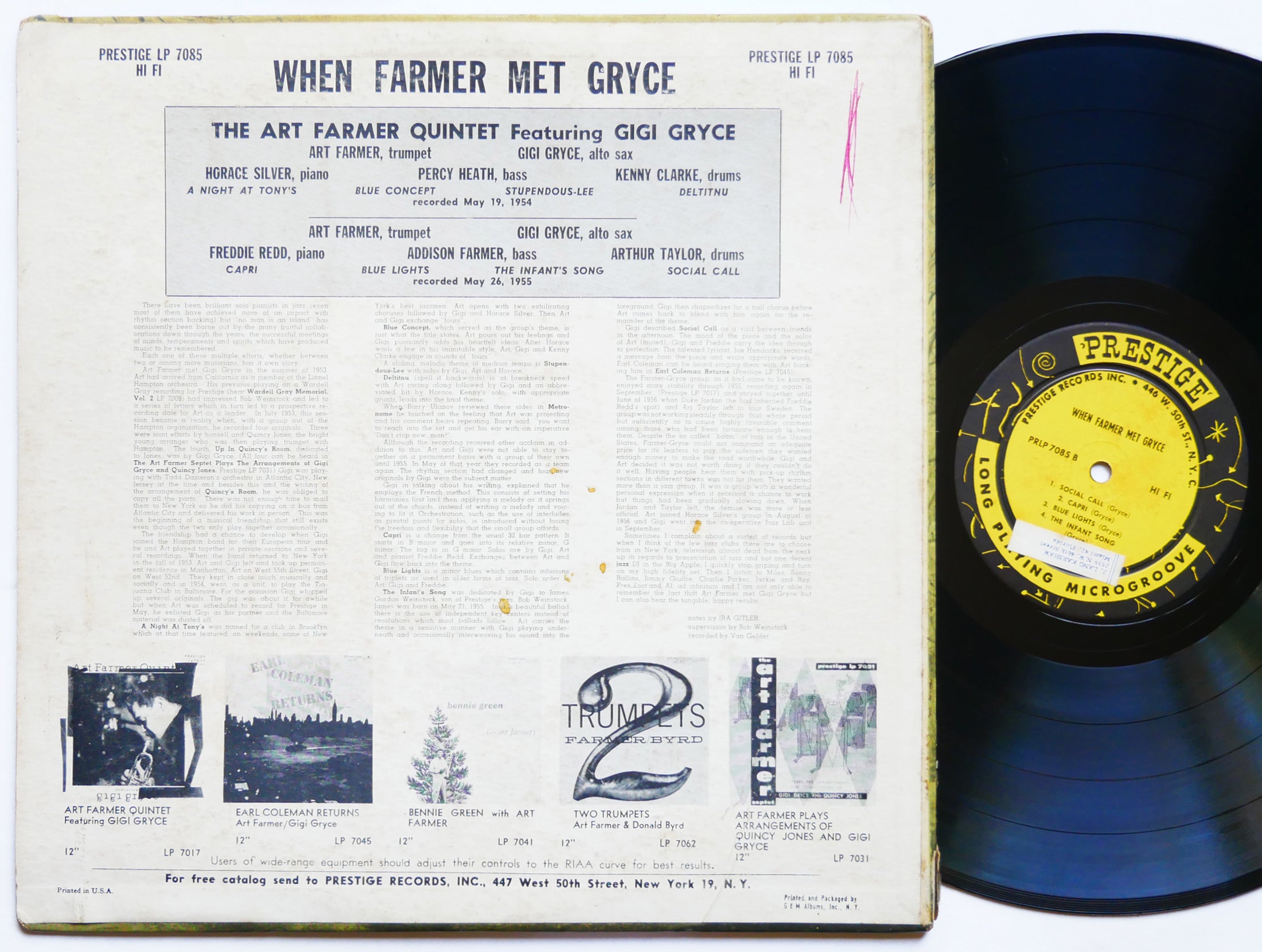 ART FARMER GIGI GRYCE When Farmer Met Gryce LP PRESTIGE PRLP 7085 US 1957 MONO
