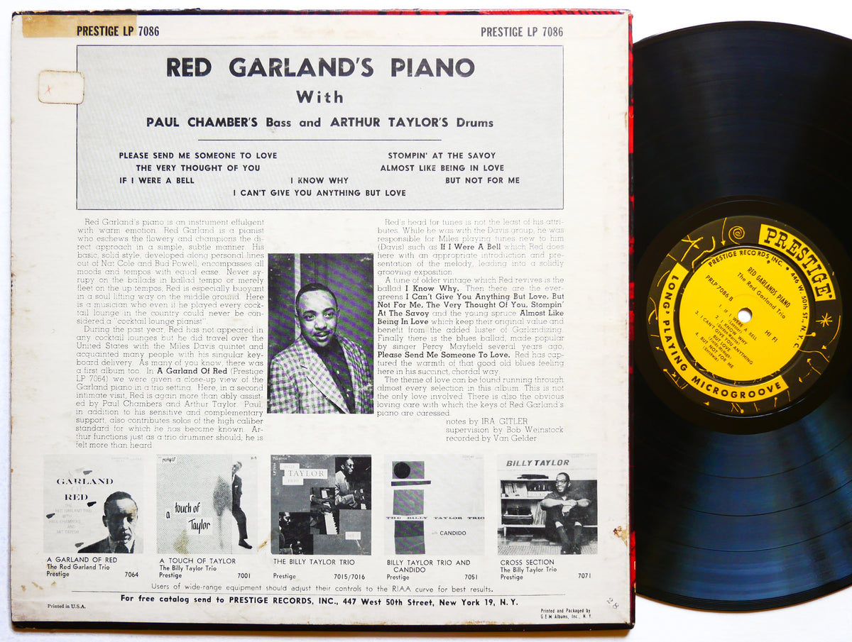 RED GARLAND PAUL CHAMBERS Red Garland's Piano LP PRESTIGE PRLP 7086 US 1957 W.50