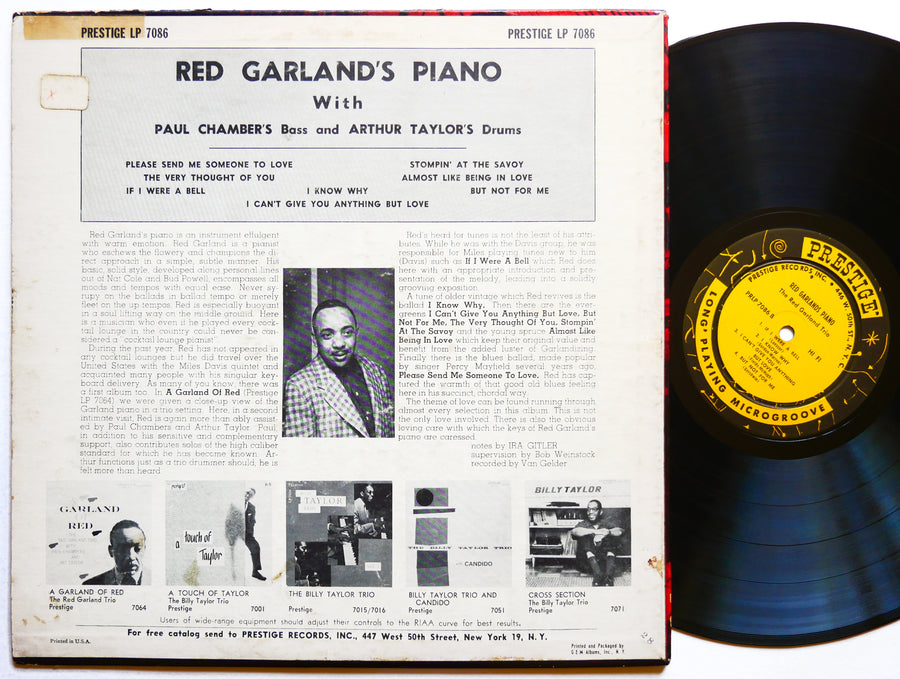 RED GARLAND PAUL CHAMBERS Red Garland's Piano LP PRESTIGE PRLP 7086 US 1957 W.50