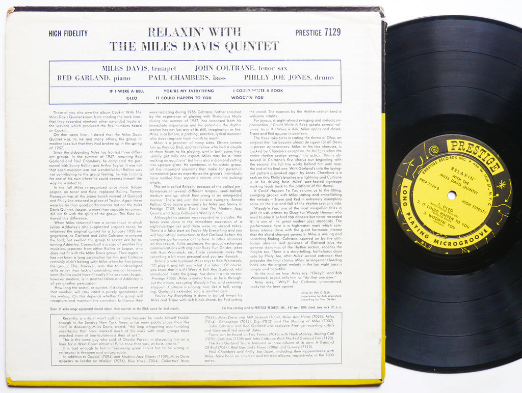 MILES DAVIS Quintet Relaxin' LP PRESTIGE 7129 US 1958 MONO W.50th John Coltrane