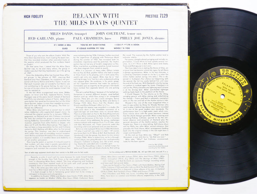 MILES DAVIS Quintet Relaxin' LP PRESTIGE 7129 US 1958 MONO W.50th John Coltrane