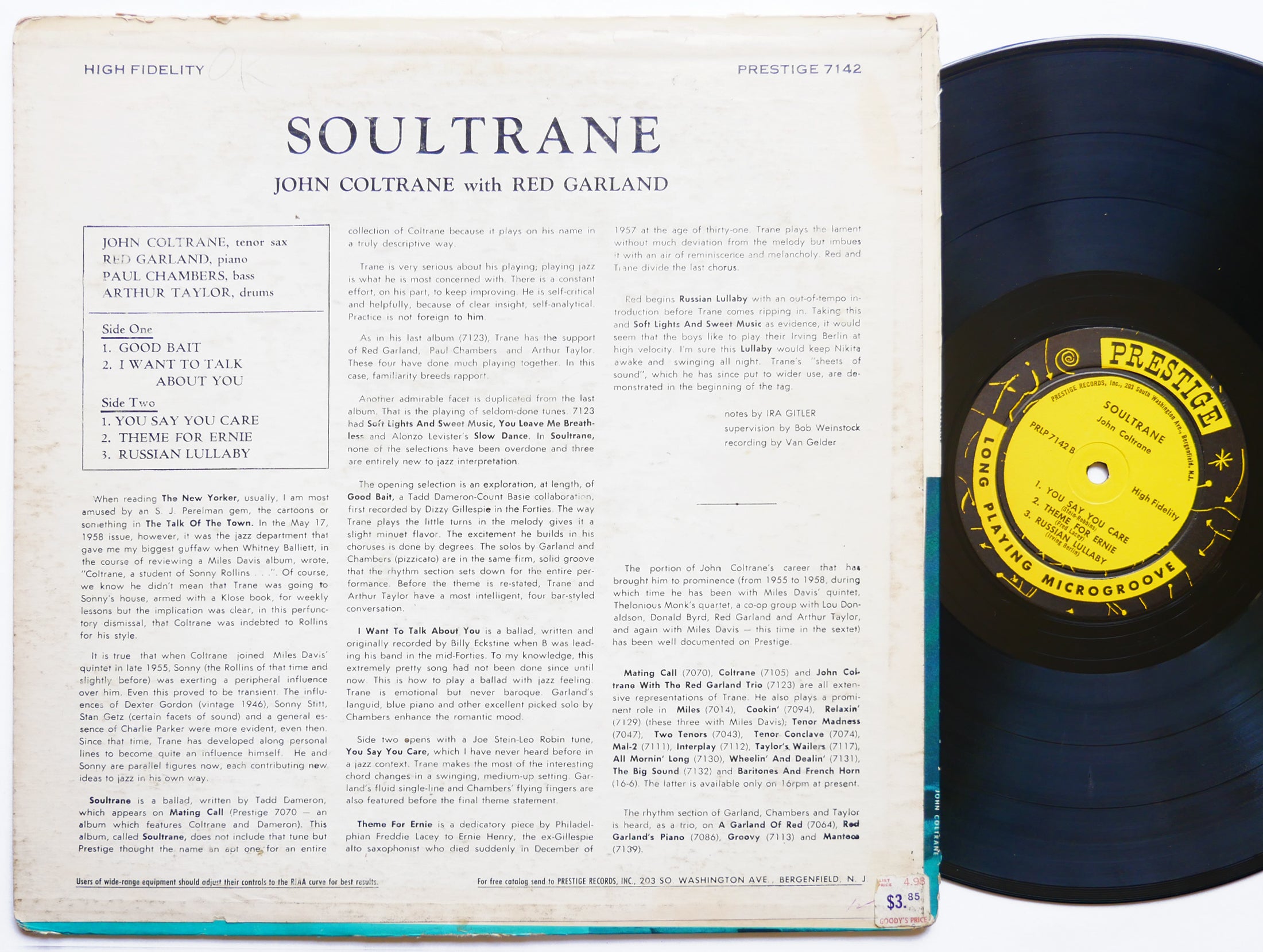 JOHN COLTRANE RED GARLAND Soultrane LP PRESTIGE PRLP 7142 US 1958 NJ RVG DG MONO