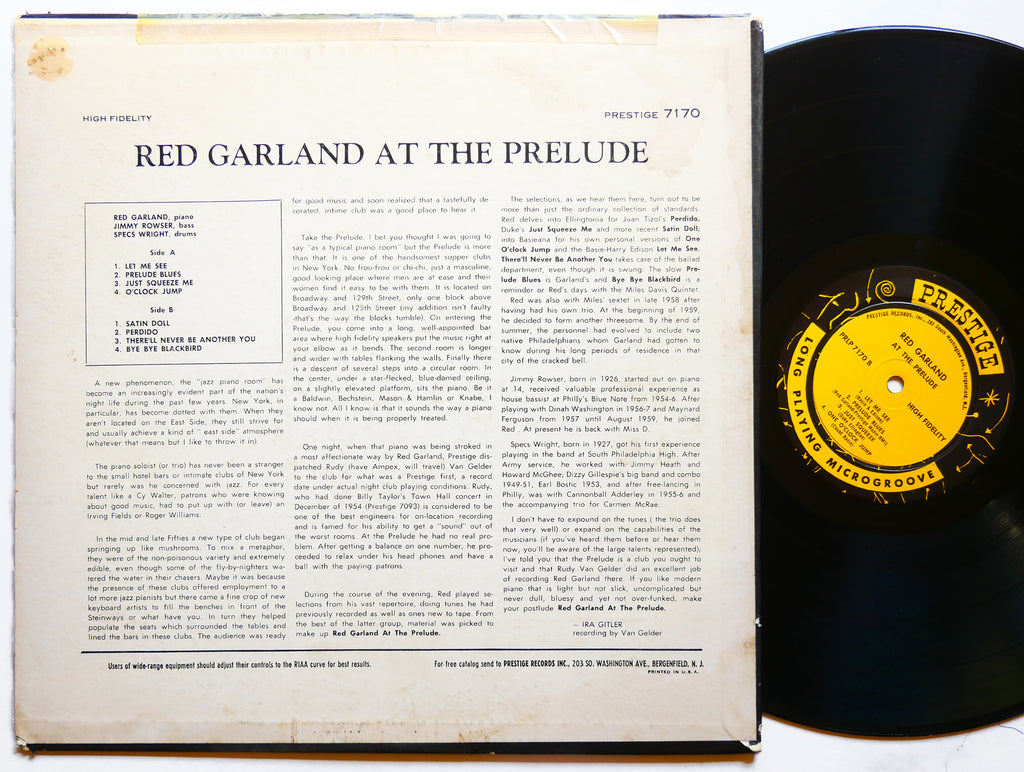 RED GARLAND At The Prelude LP PRESTIGE PRLP7170 US 1960 NJ DG MONO Esmond Edward