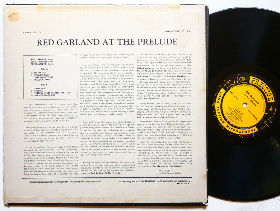 RED GARLAND At The Prelude LP PRESTIGE PRLP7170 US 1960 NJ DG MONO Esmond Edward