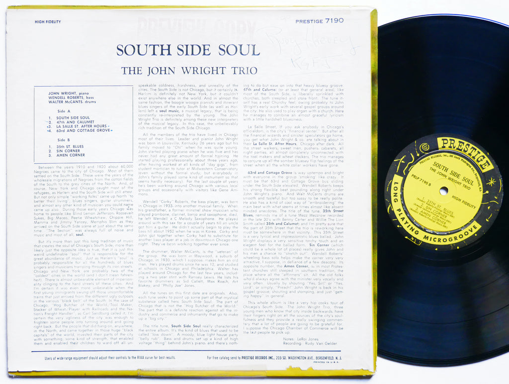 JOHN WRIGHT TRIO South Side Soul LP PRESTIGE PRLP 7190 US 1960 NJ DG MONO JAZZ