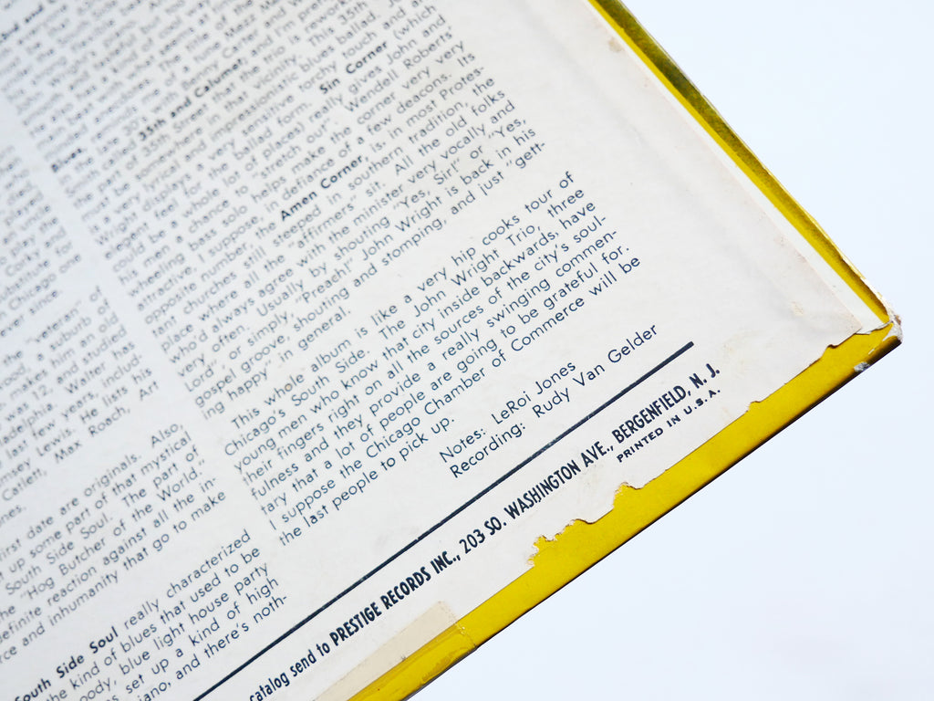 JOHN WRIGHT TRIO South Side Soul LP PRESTIGE PRLP 7190 US 1960 NJ DG MONO JAZZ