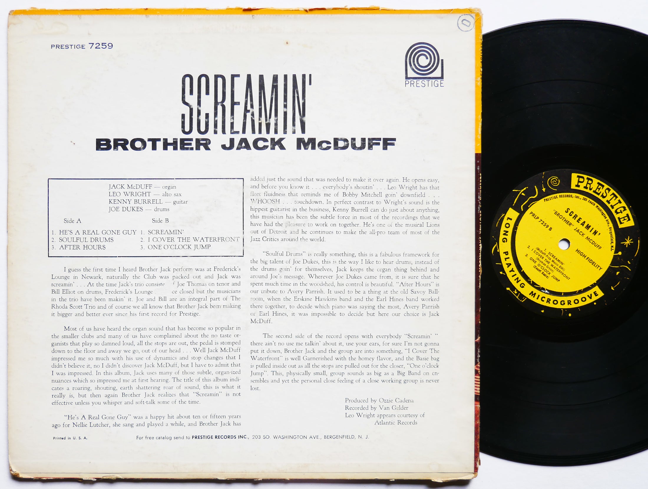 BROTHER JACK MCDUFF Screamin' LP PRESTIGE PRLP 7259 US 1963 MONO Kenny Burrell