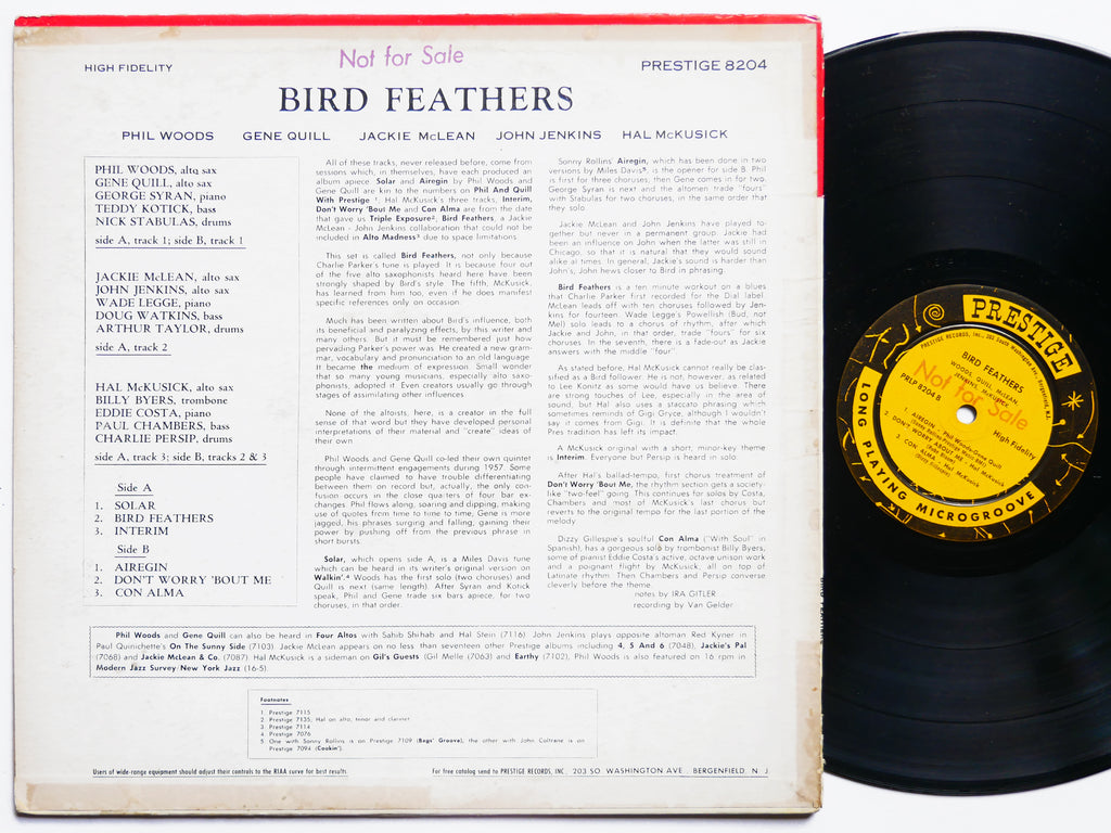 PHIL WOODS JACKIE MCLEAN Bird Feathers LP PRESTIGE PRLP 8204 US 1957 NJ RVG MONO