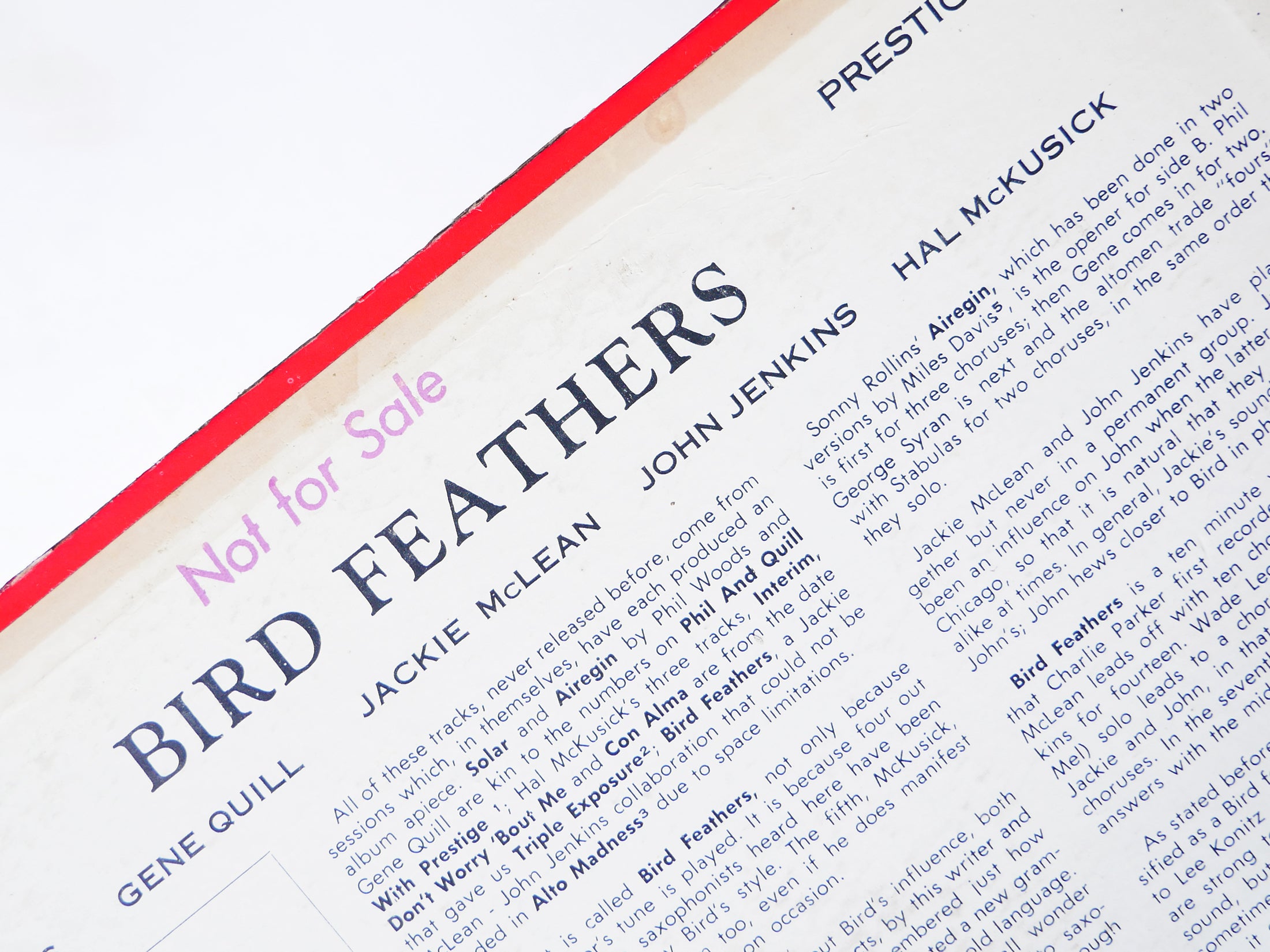 PHIL WOODS JACKIE MCLEAN Bird Feathers LP PRESTIGE PRLP 8204 US 1957 NJ RVG MONO