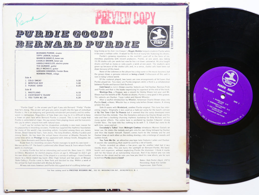 BERNARD PURDIE Purdie Good! LP PRESTIGE PRST 10013 US 1971 RVG JAZZ FUNK