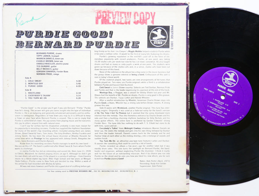 BERNARD PURDIE Purdie Good! LP PRESTIGE PRST 10013 US 1971 RVG JAZZ FUNK