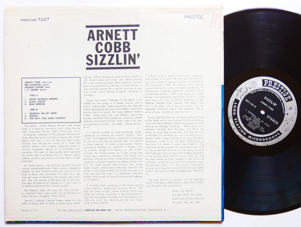 ARNETT COBB Sizzlin' LP PRESTIGE PRST 7227 US 1962 RVG Red Garland George Tucker