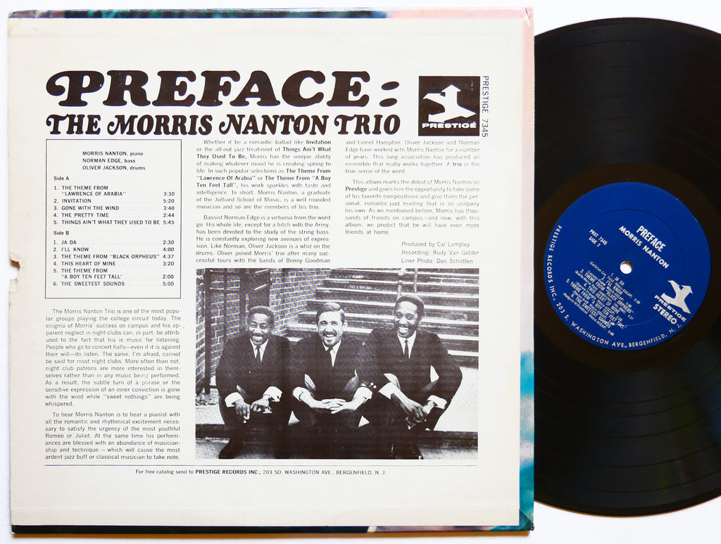 MORRIS NANTON TRIO Preface LP PRESTIGE PRST 7345 US 1964 RVG ST Oliver Jackson
