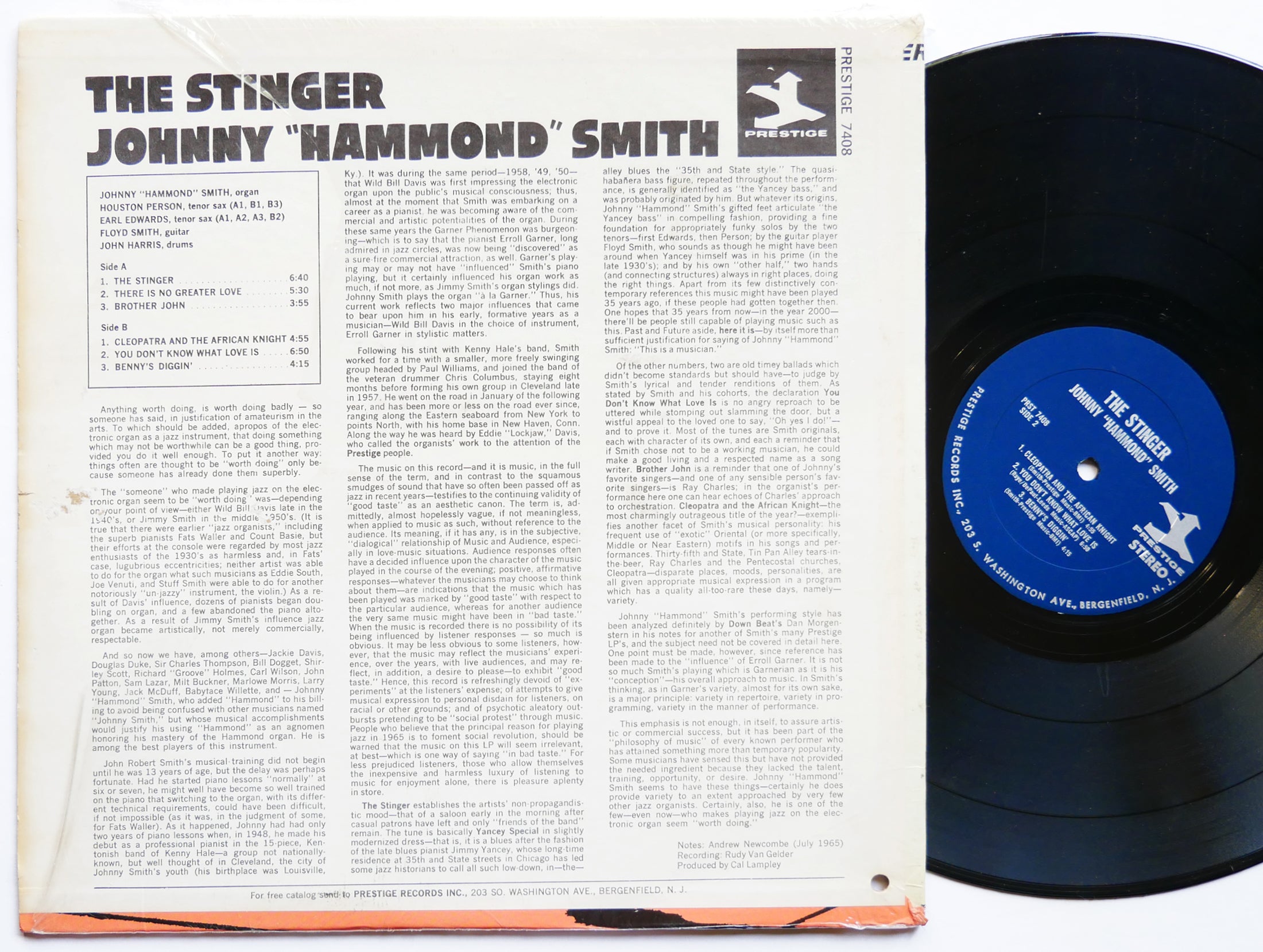 JOHNNY HAMMOND SMITH The Stinger LP PRESTIGE PR 7408 US 1965 RVG Houston Person