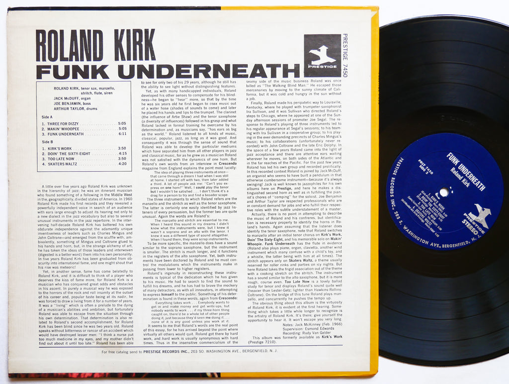 ROLAND KIRK JACK MCDUFF Funk Underneath LP PRESTIGE PRST 7450 US 1967 Art Taylor