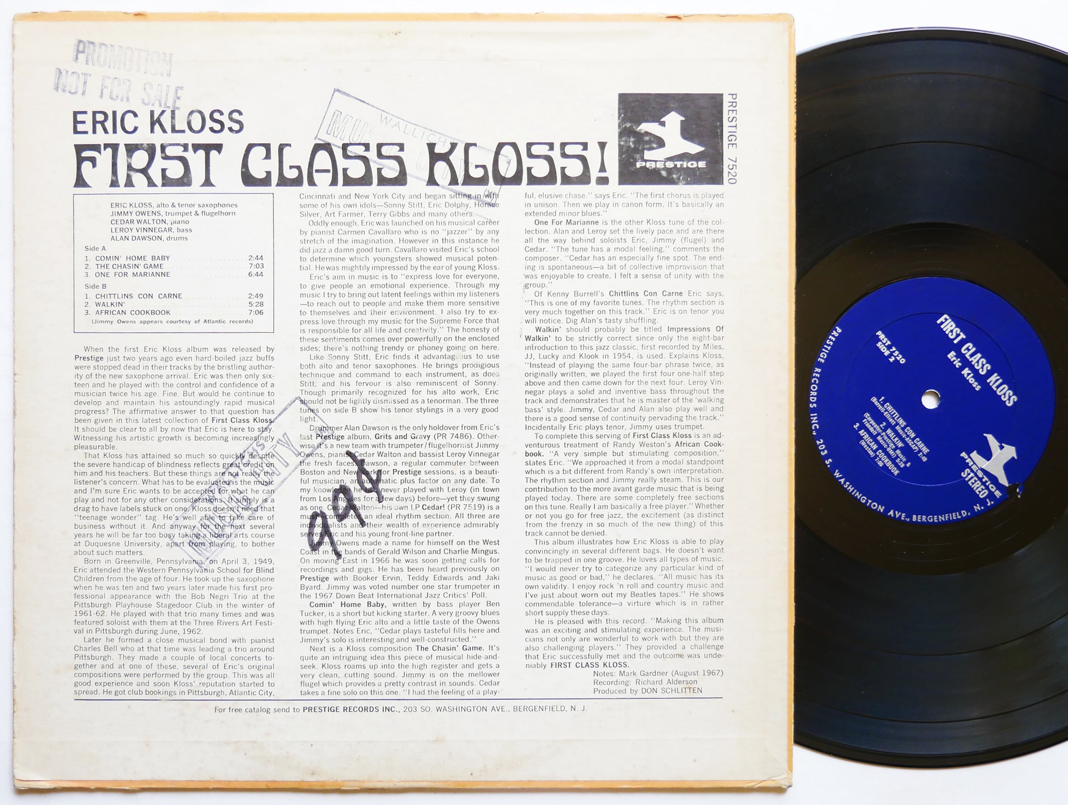 ERIC KLOSS First Class Kloss! LP PRESTIGE PRST 7520 US 1967 Cedar Walton