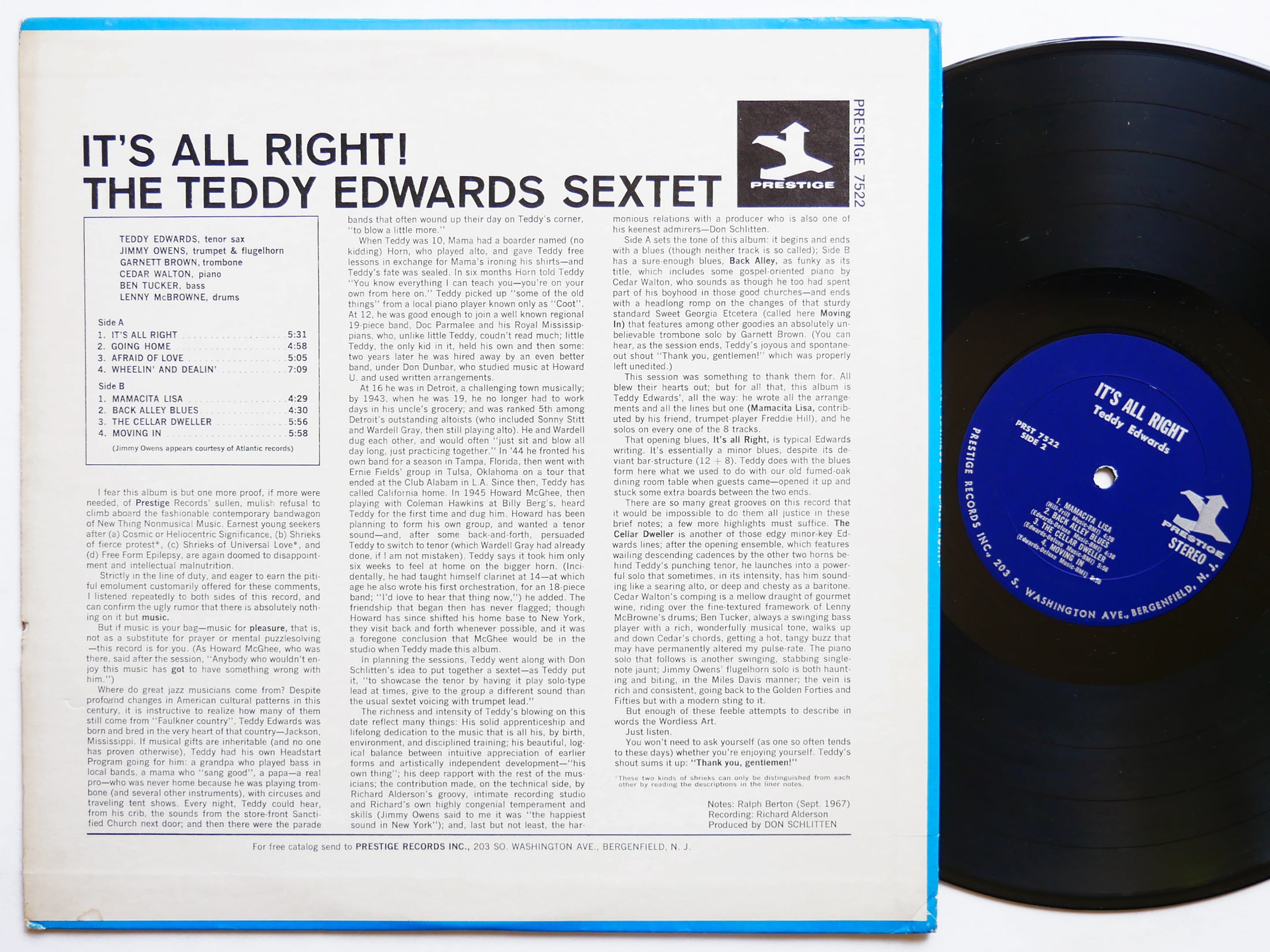 TEDDY EDWARDS Sextet It's All Right LP PRESTIGE PRST 7522 US 1967 Cedar Walton