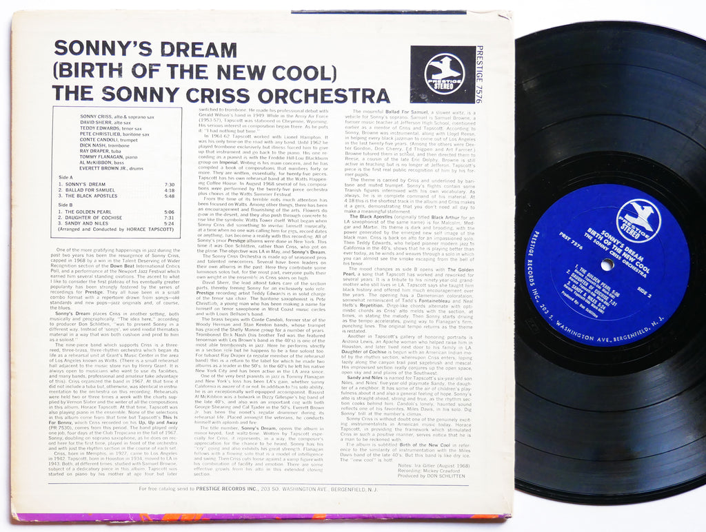 SONNY CRISS Sonny's Dream LP PRESTIGE 7576 US '68 Horace Tapscott Tommy Flanagan
