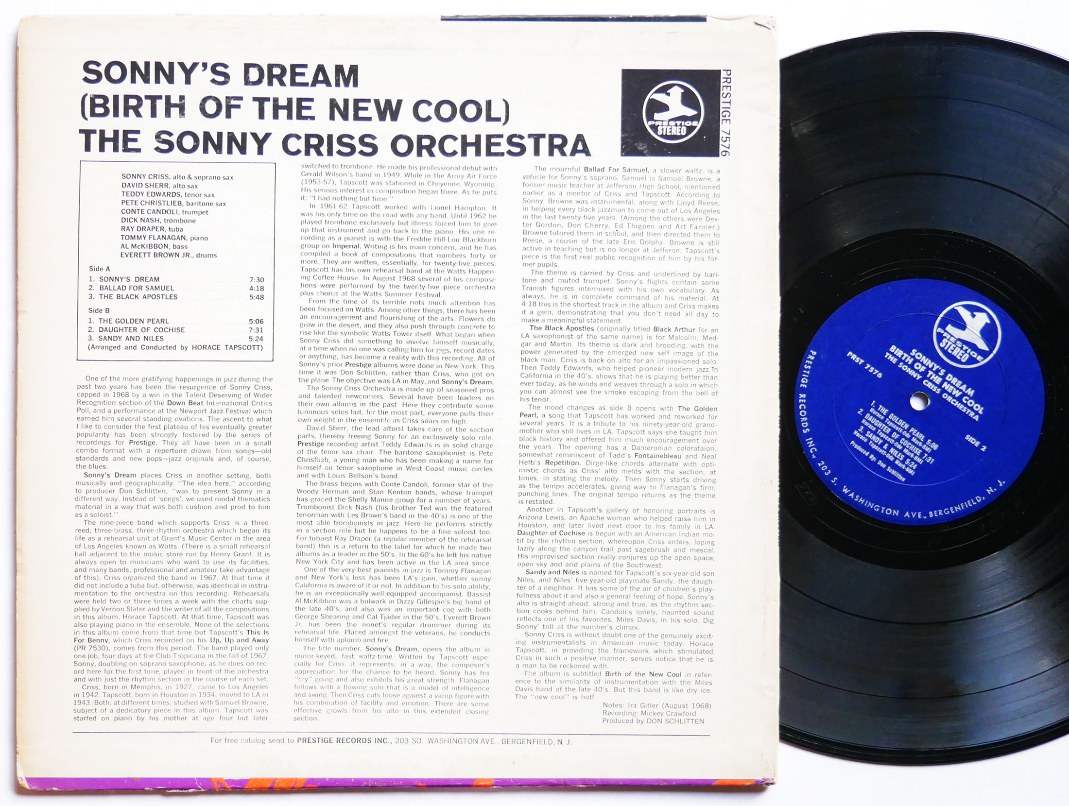 SONNY CRISS Sonny's Dream LP PRESTIGE 7576 US '68 Horace Tapscott Tommy Flanagan
